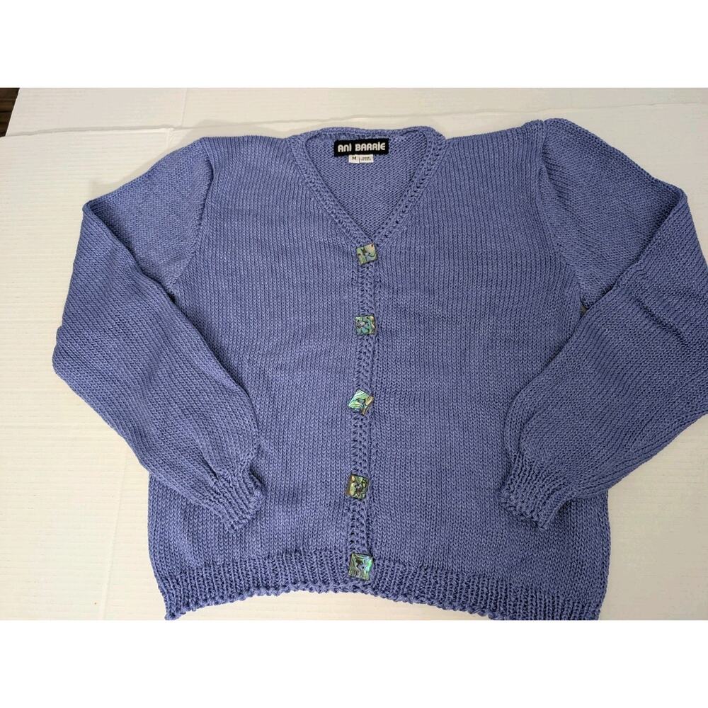 Ani Barre Lilac Knit Cardigan Sweater Medium Abalone Shell Square Buttons
